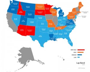 Average price of Lap Band surgery by state.
