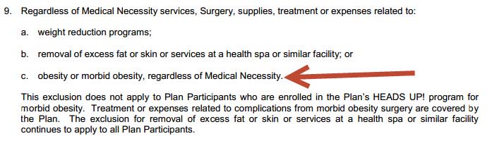 BCBSLA HMO exclusion for bariatric surgery.