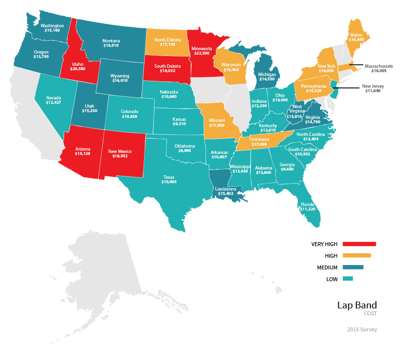 Prices by state for Lap Band Surgery.