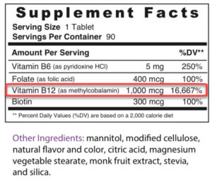 B-12 Vitamin Label
